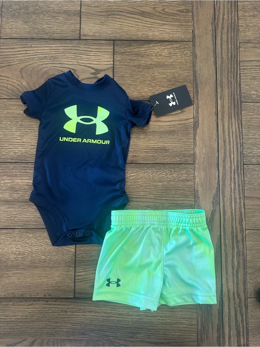 Under Armour Navy Bodysuit with Neon Green Gradient Shorts